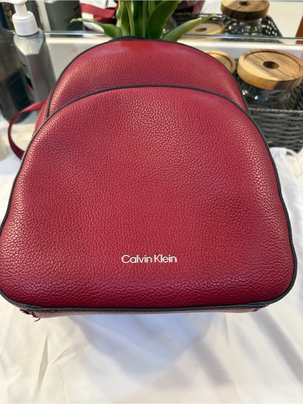 Calvin Klein Men's Burgundy Pebbled Leather Backpack